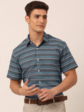 Jainish Men's Cotton Striped Half Sleeve Formal Shirts ( SF 816Grey ) - Distacart