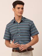 Jainish Men's Cotton Striped Half Sleeve Formal Shirts ( SF 816Grey ) - Distacart