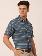 Jainish Men's Cotton Striped Half Sleeve Formal Shirts ( SF 816Grey ) - Distacart