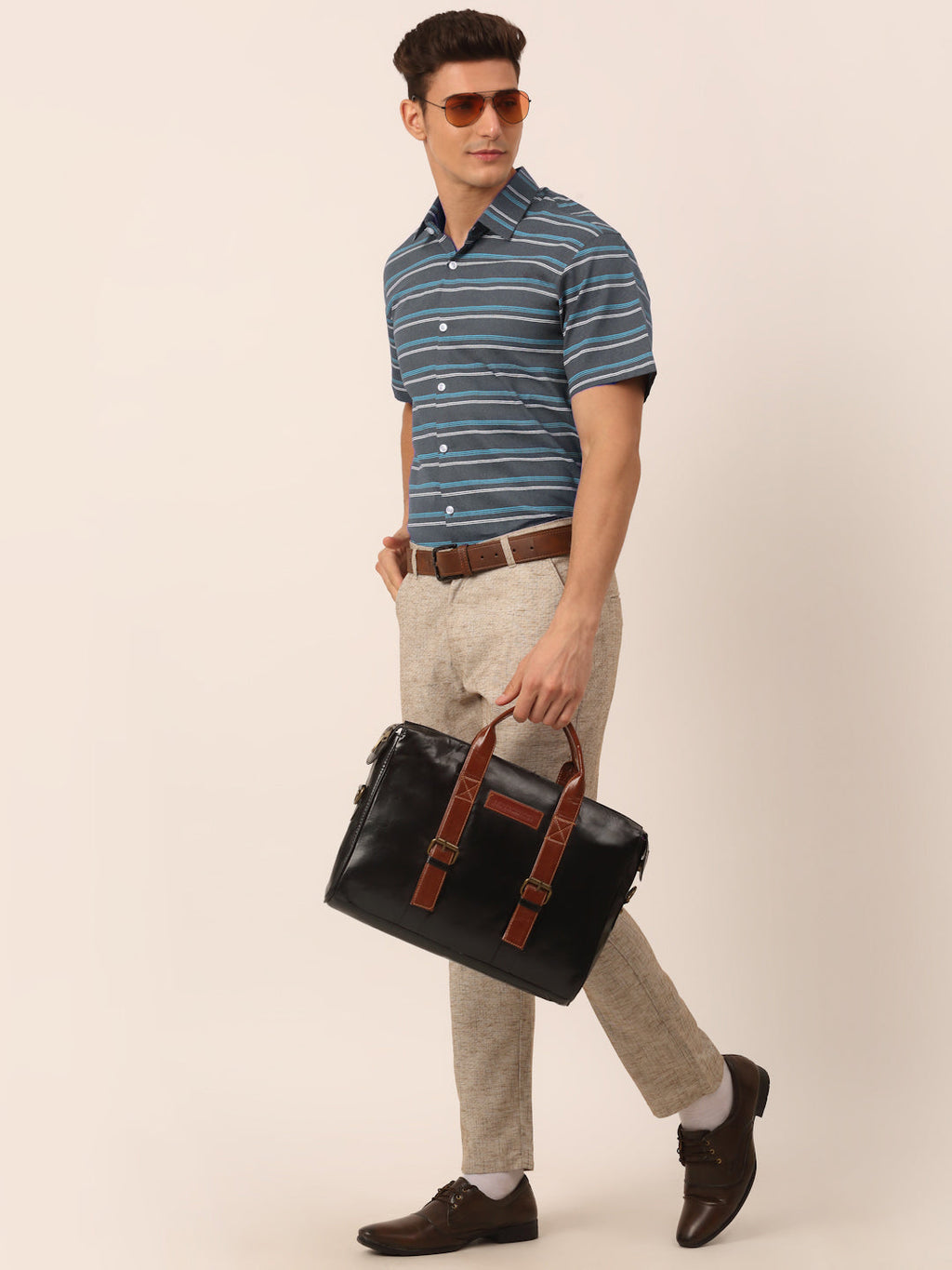 Jainish Men's Cotton Striped Half Sleeve Formal Shirts ( SF 816Grey ) - Distacart
