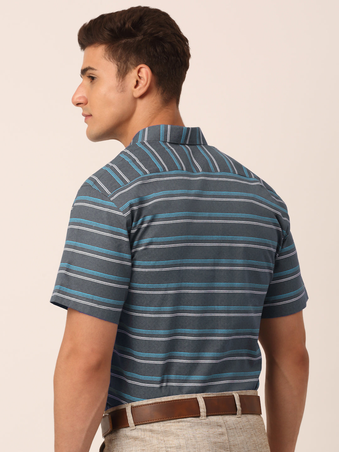 Jainish Men's Cotton Striped Half Sleeve Formal Shirts ( SF 816Grey ) - Distacart