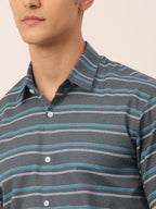 Jainish Men's Cotton Striped Half Sleeve Formal Shirts ( SF 816Grey ) - Distacart