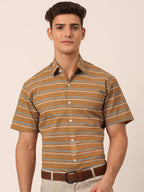 Jainish Men's Cotton Striped Half Sleeve Formal Shirts ( SF 816Mustard ) - Distacart