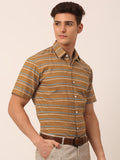 Jainish Men's Cotton Striped Half Sleeve Formal Shirts ( SF 816Mustard ) - Distacart