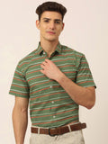 Jainish Men's Cotton Striped Half Sleeve Formal Shirts ( SF 816Olive ) - Distacart