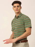 Jainish Men's Cotton Striped Half Sleeve Formal Shirts ( SF 816Olive ) - Distacart