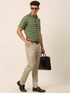 Jainish Men's Cotton Striped Half Sleeve Formal Shirts ( SF 816Olive ) - Distacart