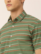 Jainish Men's Cotton Striped Half Sleeve Formal Shirts ( SF 816Olive ) - Distacart