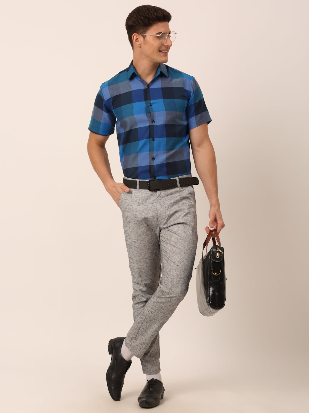 Jainish Men's Cotton Checked Half Sleeve Formal Shirts ( SF 817Blue ) - Distacart