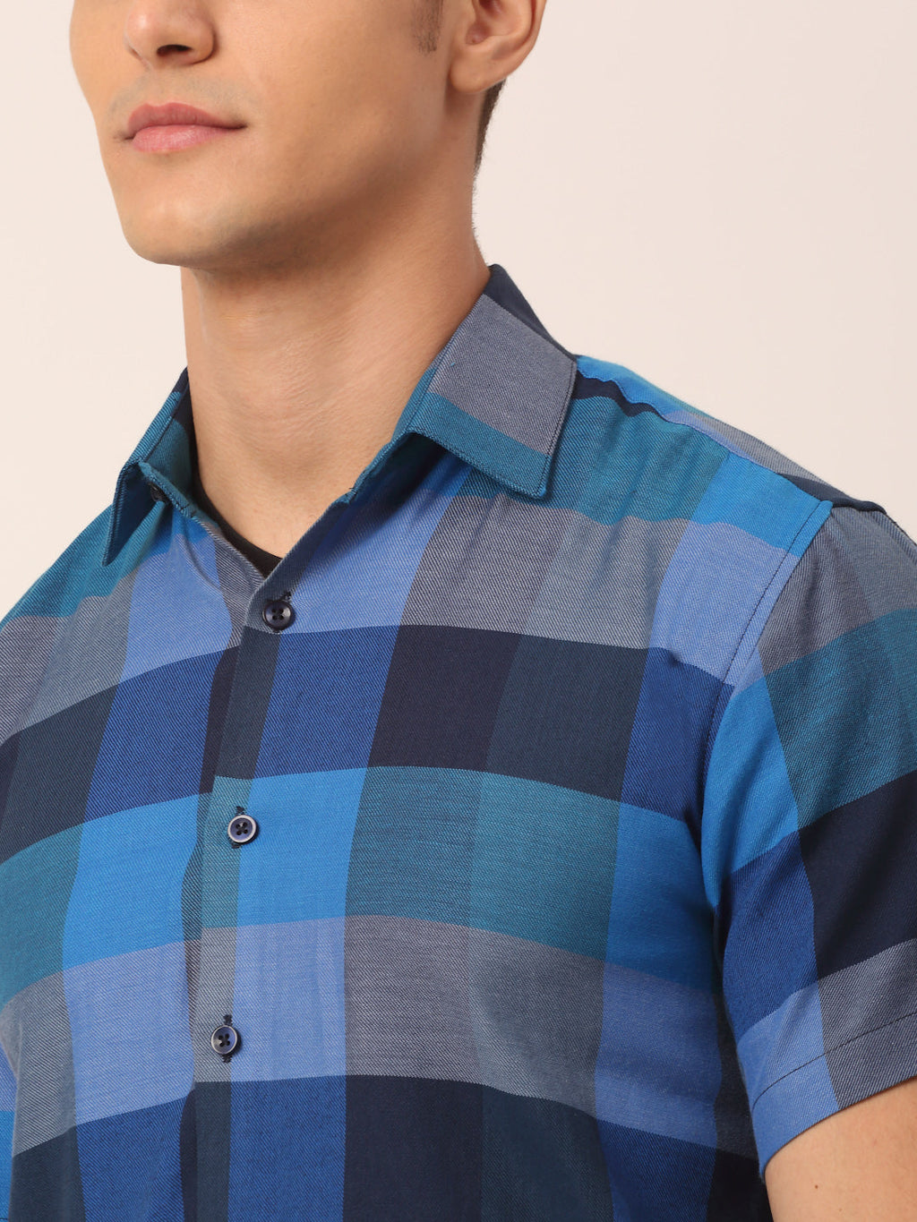 Jainish Men's Cotton Checked Half Sleeve Formal Shirts ( SF 817Blue ) - Distacart