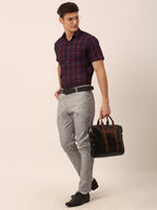 Jainish Men's Cotton Checked Half Sleeve Formal Shirts ( SF 818Red-Blue ) - Distacart