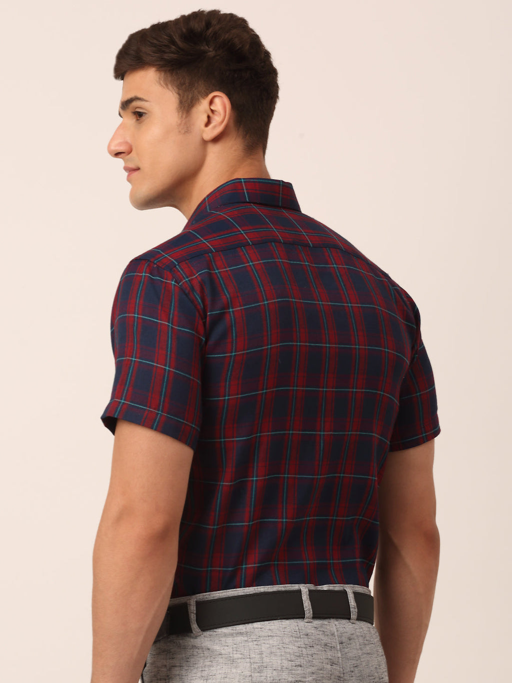 Jainish Men's Cotton Checked Half Sleeve Formal Shirts ( SF 818Red-Blue ) - Distacart