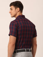 Jainish Men's Cotton Checked Half Sleeve Formal Shirts ( SF 818Red-Blue ) - Distacart