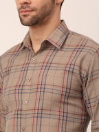 Jainish Men's Cotton Checked Formal Shirts ( SF 819Brown ) - Distacart