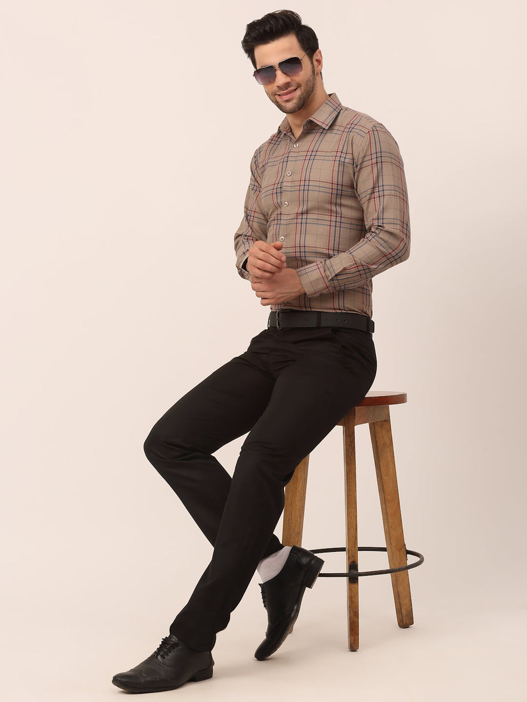 Jainish Men's Cotton Checked Formal Shirts ( SF 819Brown ) - Distacart
