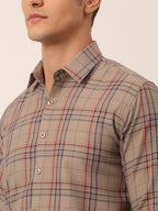Jainish Men's Cotton Checked Formal Shirts ( SF 819Brown ) - Distacart