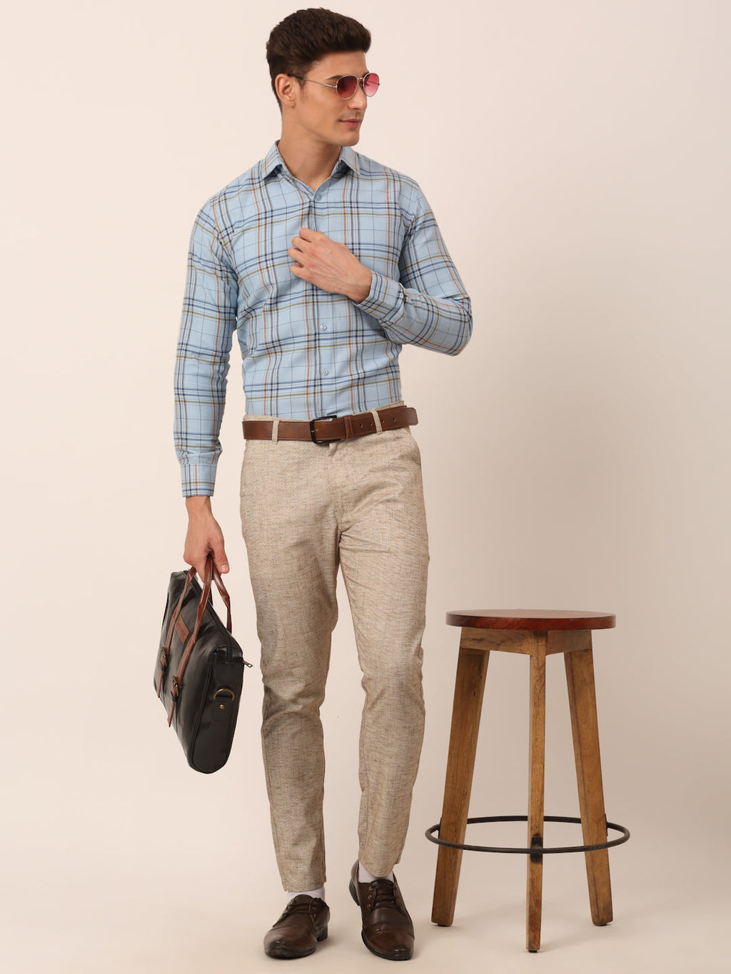 Jainish Men's Cotton Checked Formal Shirts ( SF 819Sky ) - Distacart