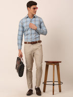Jainish Men's Cotton Checked Formal Shirts ( SF 819Sky ) - Distacart
