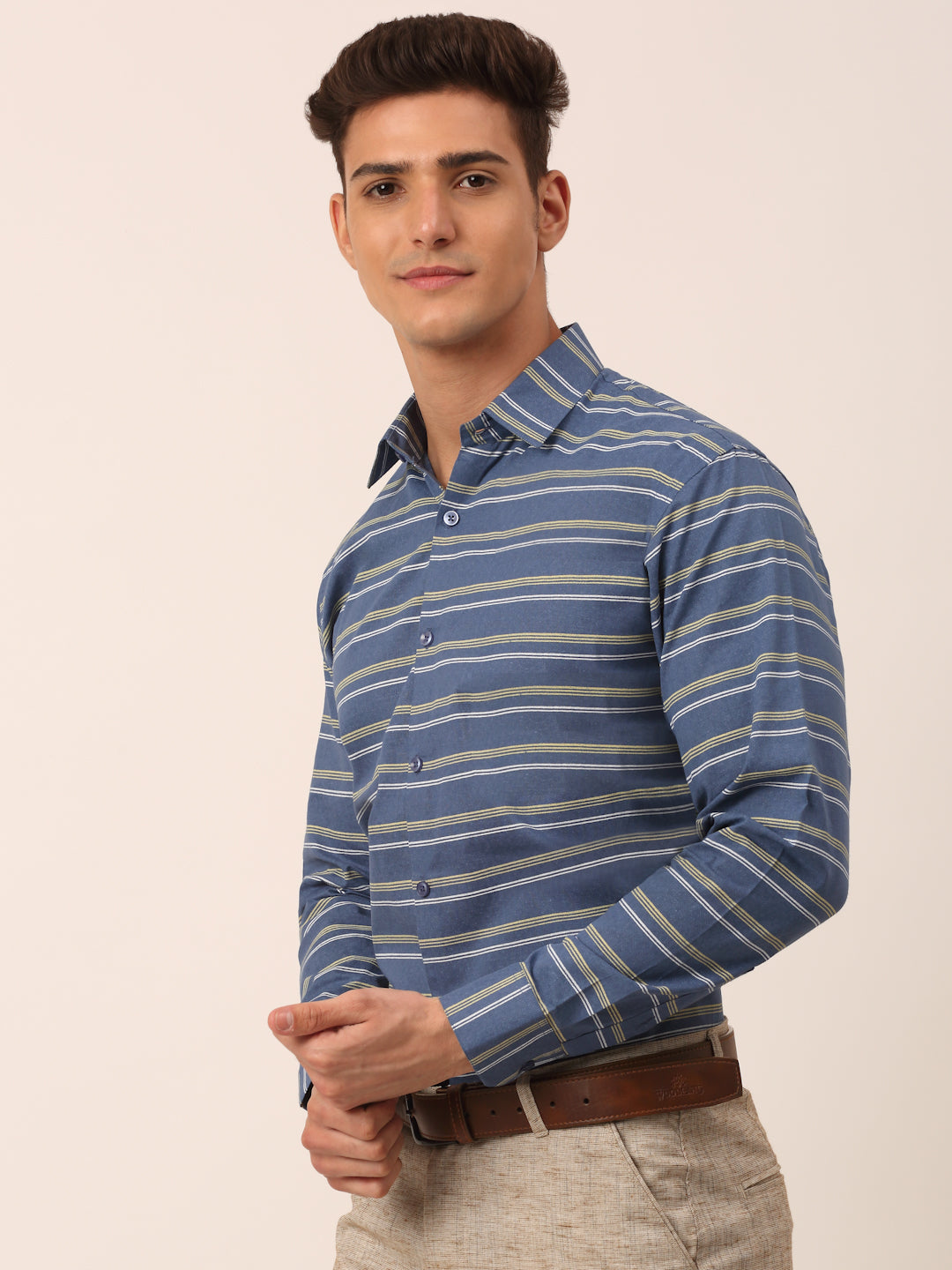 Jainish Men's Cotton Striped Formal Shirts ( SF 820Blue ) - Distacart