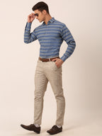 Jainish Men's Cotton Striped Formal Shirts ( SF 820Blue ) - Distacart
