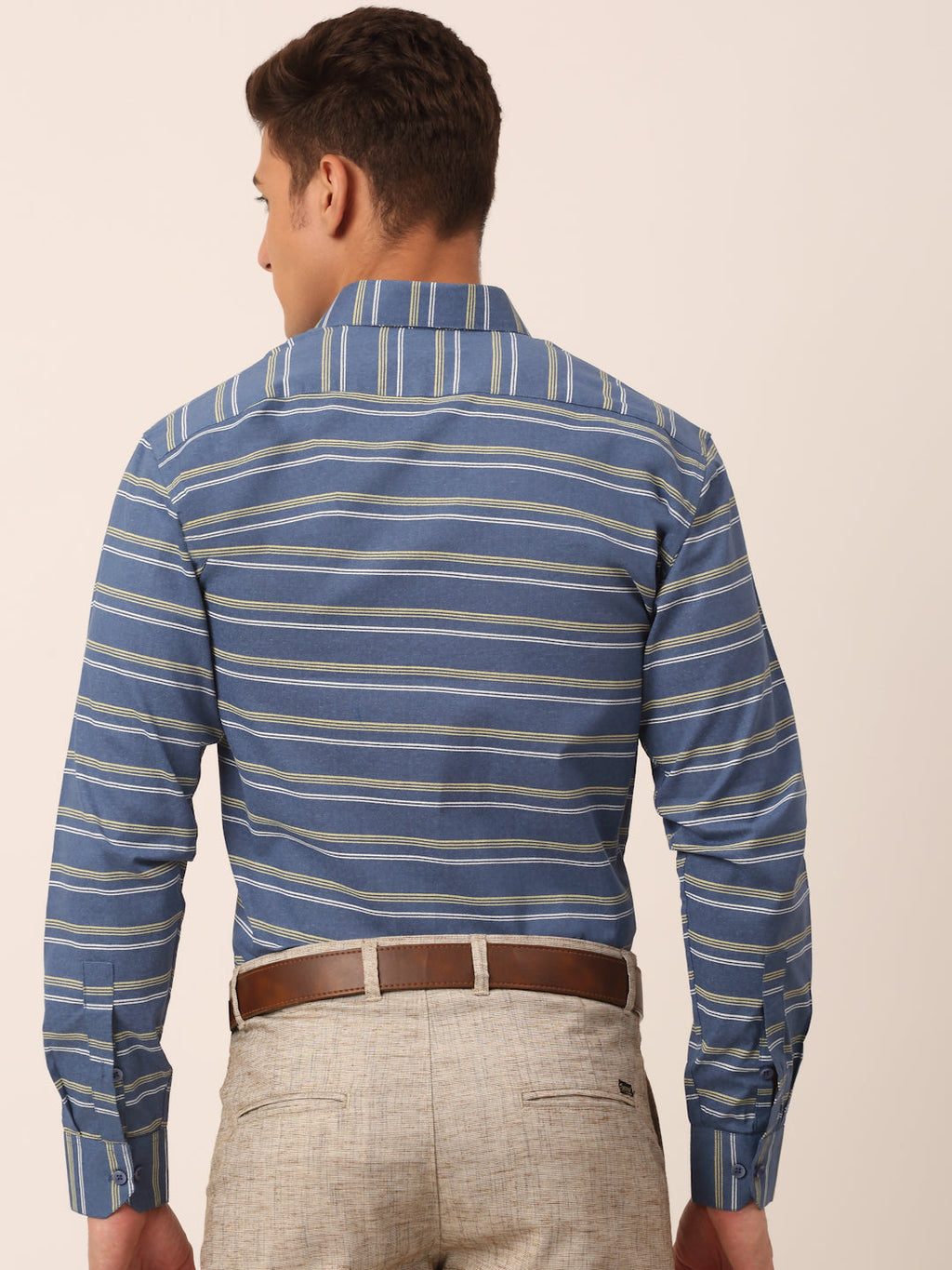 Jainish Men's Cotton Striped Formal Shirts ( SF 820Blue ) - Distacart