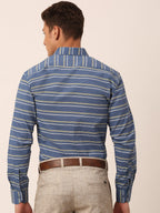 Jainish Men's Cotton Striped Formal Shirts ( SF 820Blue ) - Distacart