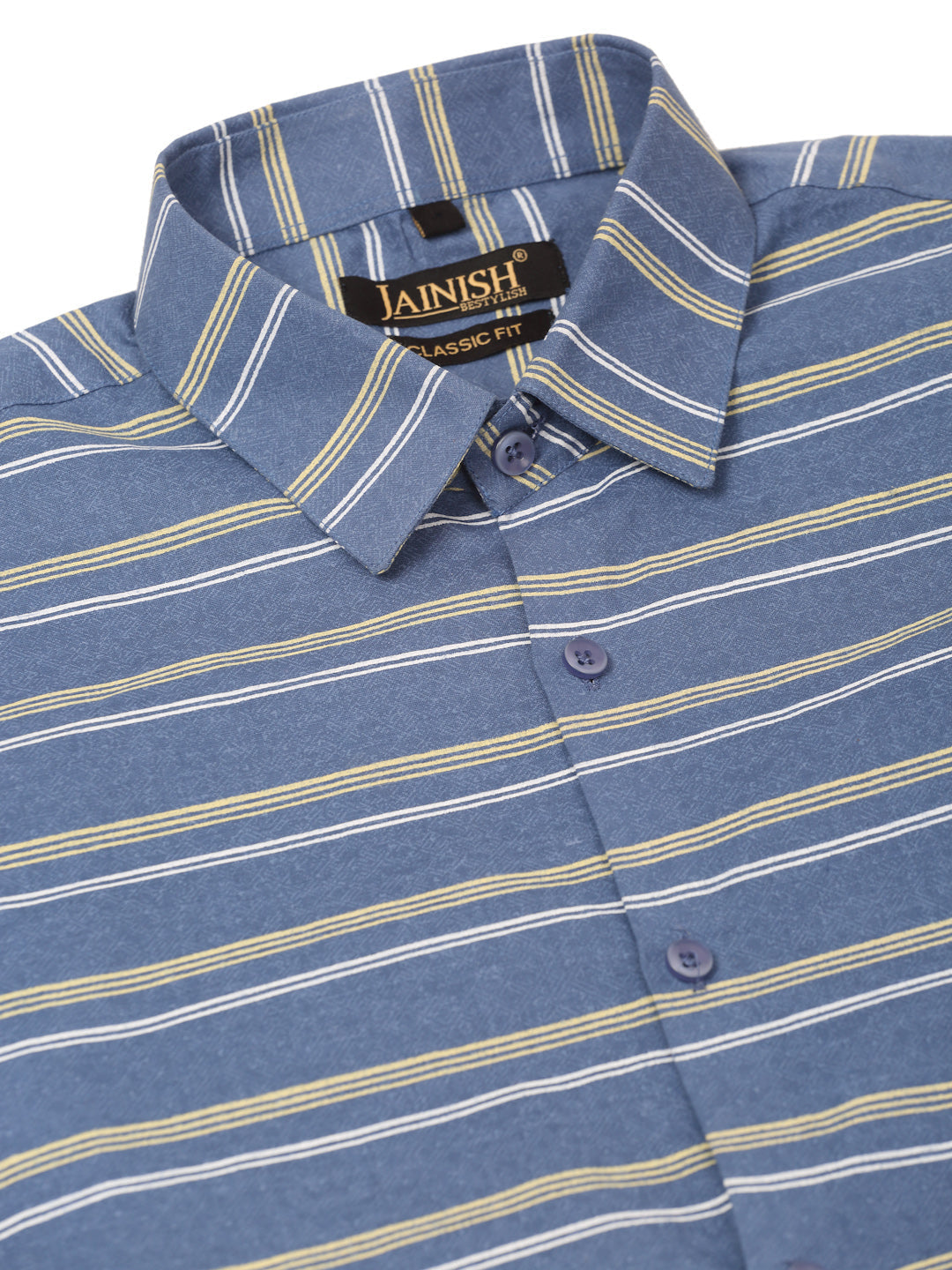 Jainish Men's Cotton Striped Formal Shirts ( SF 820Blue ) - Distacart