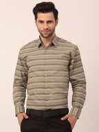 Jainish Men's Cotton Striped Formal Shirts ( SF 820Brown ) - Distacart