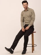 Jainish Men's Cotton Striped Formal Shirts ( SF 820Brown ) - Distacart