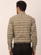 Jainish Men's Cotton Striped Formal Shirts ( SF 820Brown ) - Distacart
