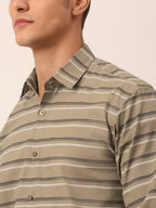 Jainish Men's Cotton Striped Formal Shirts ( SF 820Brown ) - Distacart