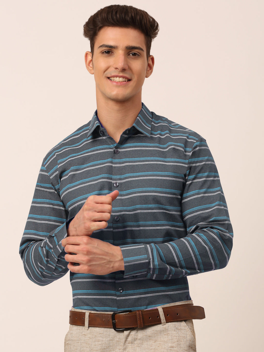 Jainish Men's Cotton Striped Formal Shirts ( SF 820Grey ) - Distacart