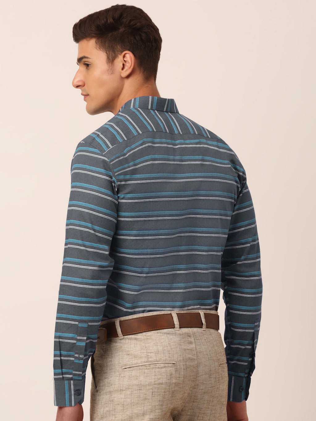 Jainish Men's Cotton Striped Formal Shirts ( SF 820Grey ) - Distacart