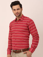 Jainish Men's Cotton Striped Formal Shirts ( SF 820Maroon ) - Distacart