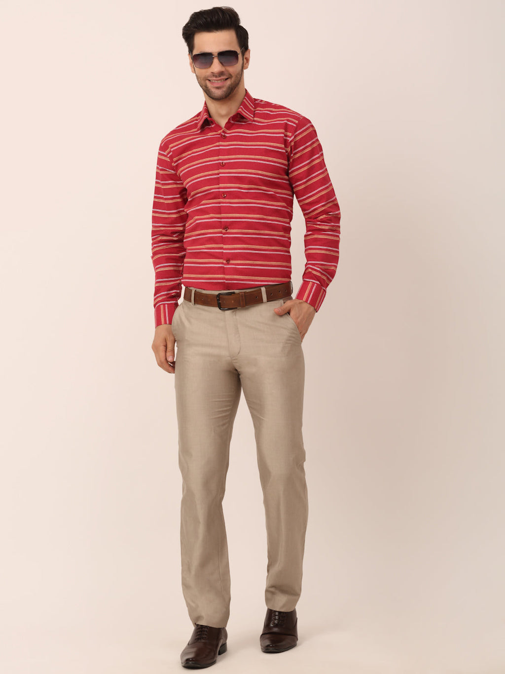 Jainish Men's Cotton Striped Formal Shirts ( SF 820Maroon ) - Distacart