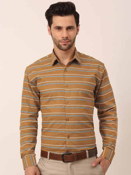 Jainish Men's Cotton Striped Formal Shirts ( SF 820Mustard )