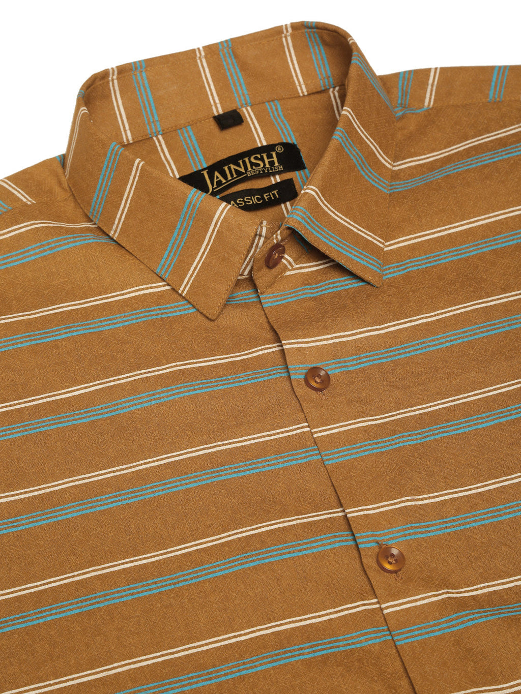 Jainish Men's Cotton Striped Formal Shirts ( SF 820Mustard ) - Distacart