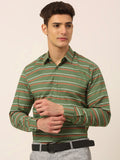Jainish Men's Cotton Striped Formal Shirts ( SF 820Olive ) - Distacart