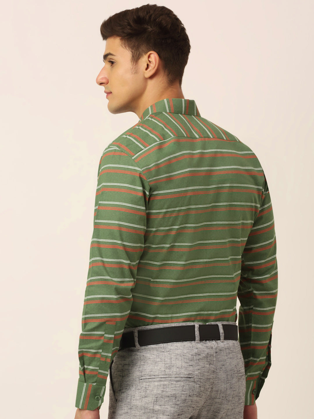 Jainish Men's Cotton Striped Formal Shirts ( SF 820Olive ) - Distacart