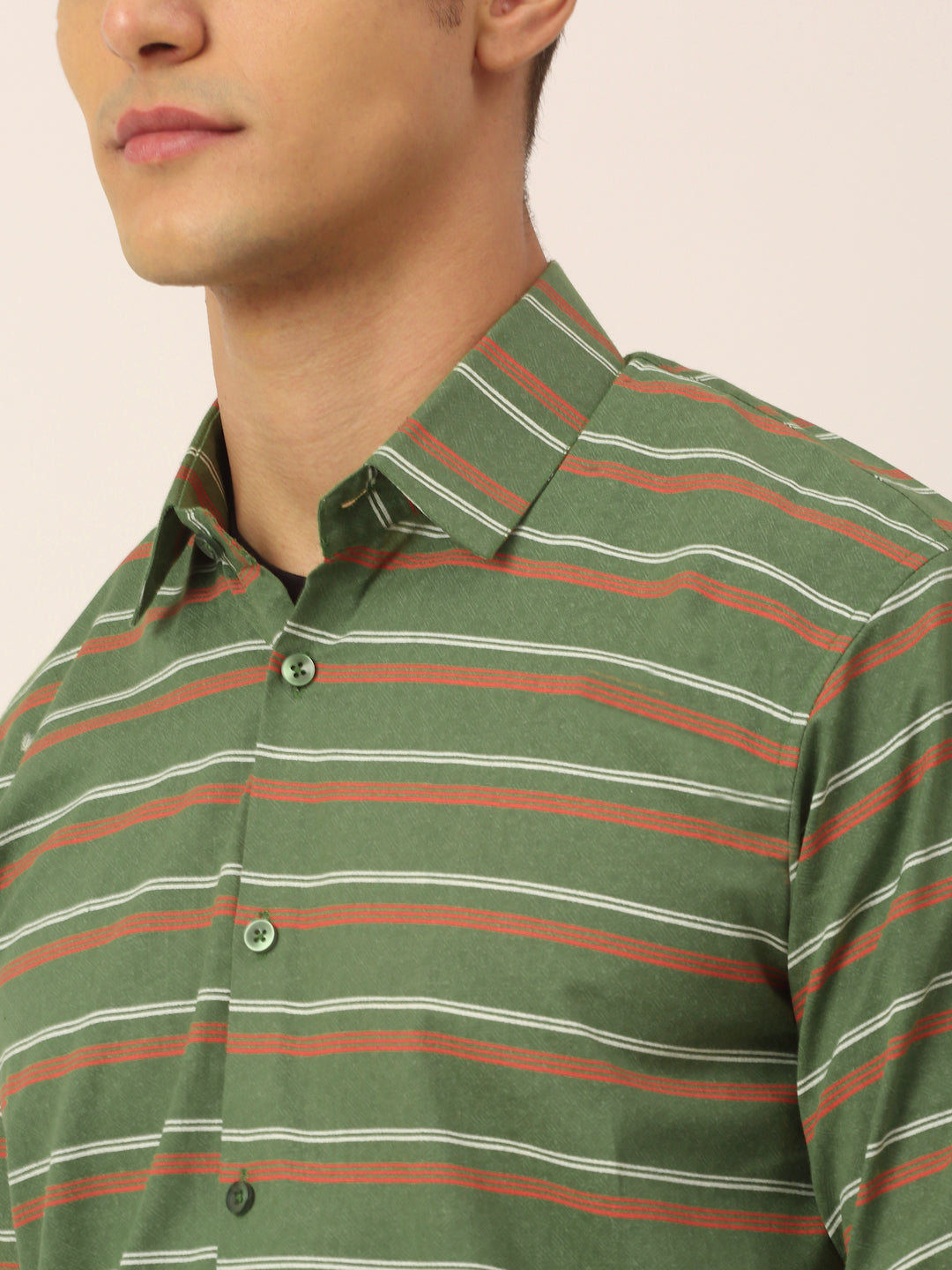 Jainish Men's Cotton Striped Formal Shirts ( SF 820Olive ) - Distacart