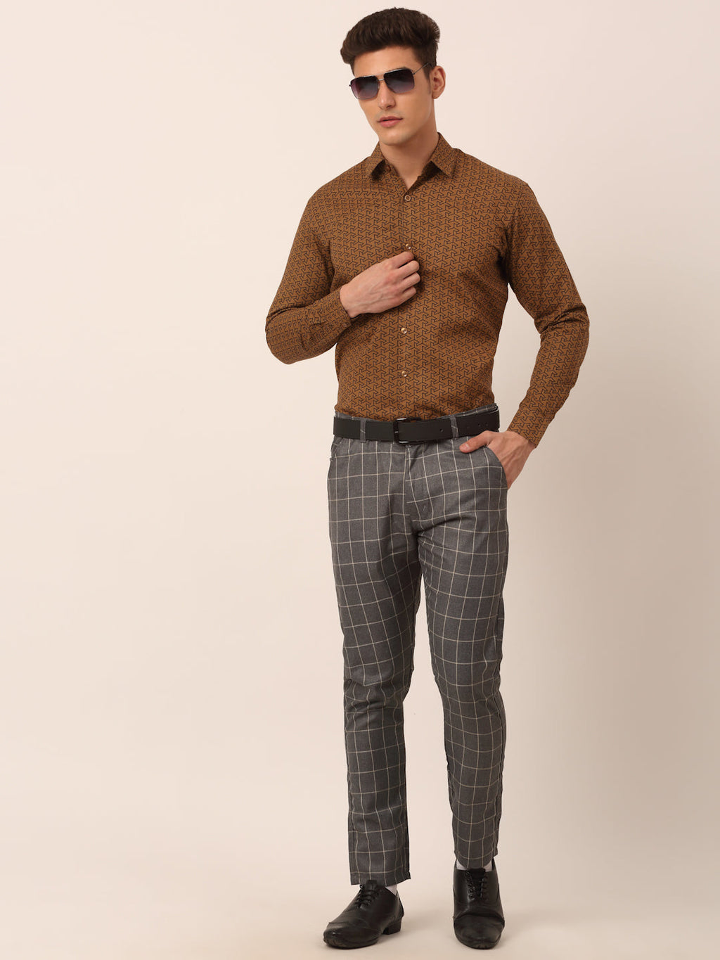 Jainish Men's Cotton Printed Formal Shirts ( SF 821Beige ) - Distacart