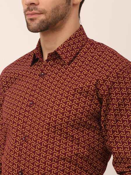 Jainish Men's Cotton Printed Formal Shirts ( SF 821Brown )