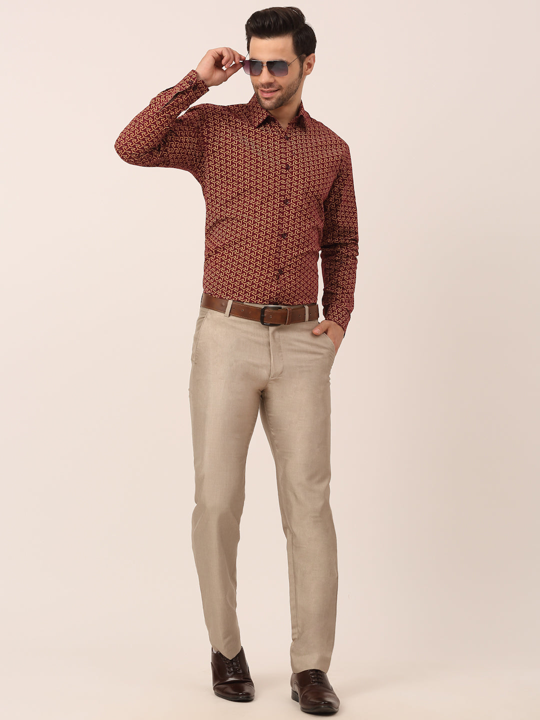 Jainish Men's Cotton Printed Formal Shirts ( SF 821Brown ) - Distacart
