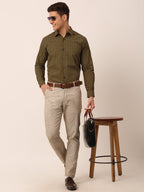 Jainish Men's Cotton Printed Formal Shirts ( SF 821Olive ) - Distacart