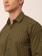 Jainish Men's Cotton Printed Formal Shirts ( SF 821Olive ) - Distacart