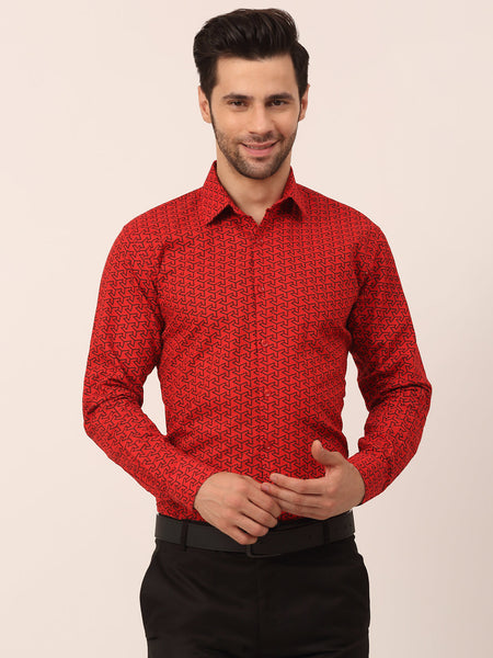 Jainish Men's Cotton Printed Formal Shirts ( SF 821Red )