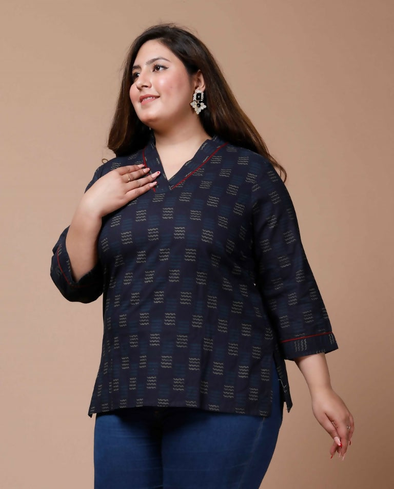 Miravan Women's Plus Size Blue Printed Indigo Kurti