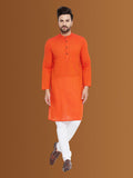 Even Apparels Men's Pure Cotton Orange Kurta