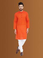 Even Apparels Men's Pure Cotton Orange Kurta