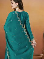 The52 Rama Women's Beautiful Vichitra Silk Fabric Embroidered Work Flared Anarkali Pant and Dupatta Set - Distacart